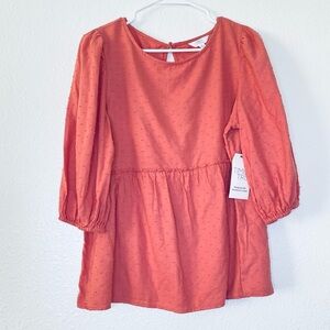 🍓 Time And Tru NEW Boho Swiss Dot 3/4 Peasant Sleeves Top Medium